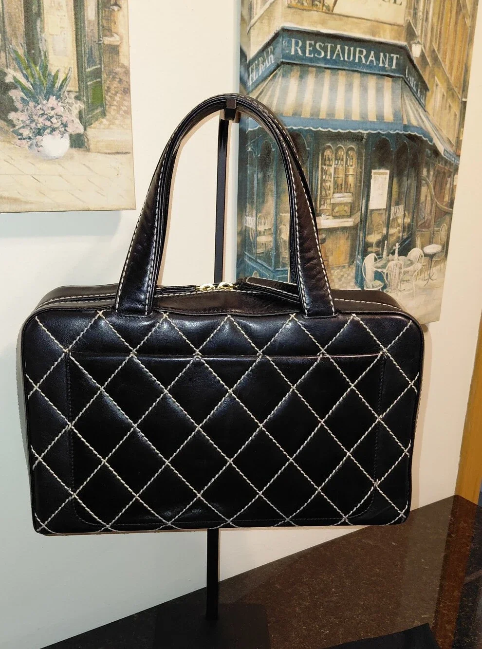 Vintage CHANEL Wild Stitch Bowler Bag Black Quilted Calfskin Leather!